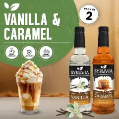 Syruvia Coffee Flavors Variety Pack: Vanilla & Caramel 25.4 fl oz Syrup