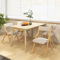 Tangkula Folding Dining Chairs Set of 4 Wooden Table Chairs w/ Padded Seat Modern Grey & Natural