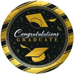 Treasures Gifted Gold Graduation Plates 9in - Gold Graduation Party Supplies - 8 Pack