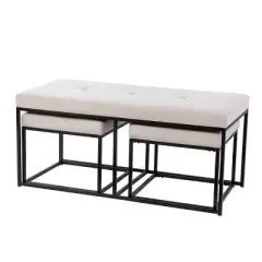 Set of 3 Borstone Upholstered Ottomans White/Black - Aiden Lane