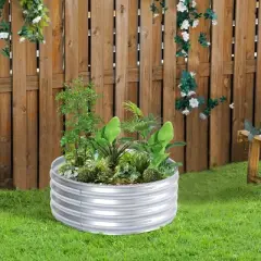 LuxenHome 36in Round Galvanized Steel Raised Garden Bed Planter