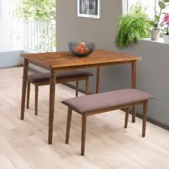 3pc Branson Wood Dining Set with Bench Walnut Stain - CorLiving