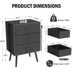 Dolonm Nightstand Set of 2,Nightstand with Charging Station for Bedroom,Night Stand with LED Light & Fabric Drawers, Dresser Bedside Table