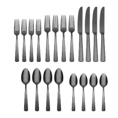 Oneida 20pc Stainless Steel Aptitude Glossy Midnight Flatware Set: Modern Black Silverware Service for 4, Dishwasher-Safe