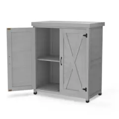 Cesicia White 31'' x 17'' x 36'' Potting Bench with Storage Cabinet and Metal Table Top for Outdoor Patio