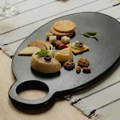 SEVOBAL Serving Platters Oval Mango Wood Cheese Board, Elegant Serving Platter for Stylish Entertaining, Family Party, Black, 14.96"*11.81"*0.59"
