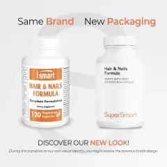 SuperSmart Hair & Nails Formula - Patented Solubilized Keratine - with Biotin, Bamboo, MSM, Cynatine HNS Keratin | Non-GMO - 120 Vegetarian Capsules