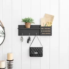 18" Utility Shelf with Pocket and Hanging Hooks Black - Danya B.