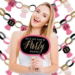 Big Dot of Happiness Chic 13th Birthday - Pink, Black and Gold - Banner and Photo Booth Decorations - Birthday Party Supplies Kit - Doterrific Bundle