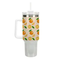 100 North Orange Citrus Slices Summer Fruit 40 oz. Stainless Steel, Large Water Bottle Coffee Mug, Spill & Leak Resistant, Thermal Travel Tumbler with