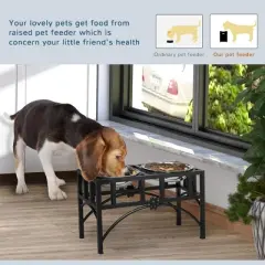 INFURNIC Pet Bowl Elevated Dog Feeding Station with Stainless Steel Bowls Non Slip Heavy Duty Design, Black, 17"*8.25"*10.5"