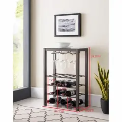 Kings Brand Furniture Freestanding Floor Wine Rack Storage Table, Hold 20 Bottles with Glasses Holder (Pewter)