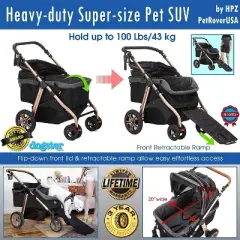 HPZ Pet Rover Titan HD SUV Stroller - Super-Sized Dog/Cat/Pet Stroller SUV Travel Carriage/w Access Ramp/Pumpless Rubber Wheels/Aluminum Frame