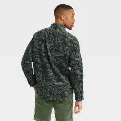 Houston White Adult Leaf Print Woven Cord Button-Down Shirt - Green