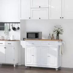 HOMCOM Rolling Kitchen Island Storage Cart Table w/ Drop Leaf Top