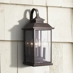 Minka Lavery Farmhouse Outdoor Wall Light Fixture Oil Rubbed Bronze 4-Light 20 3/4" Clear Glass for Post Exterior Porch Yard Patio