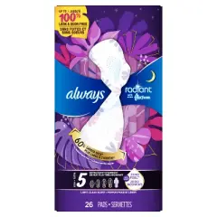 Always Radiant Extra Heavy Absorbency Overnight Sanitary Pads with Wings - Scented - Size 5