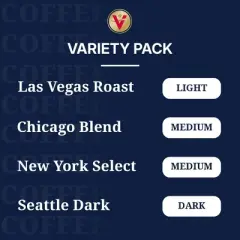 Victor Allen's Coffee Across America Variety Pack (Seattle Dark, New York Select, Chicago Blend, Las Vegas Roast), 96 Ct, SSC Pods for Keurig Brewers