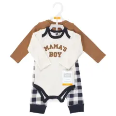 Hudson Baby Infant Boy Long-Sleeve Bodysuits and Pants, Brown Navy Mamas Boy Long-Sleeve