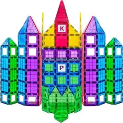 Magnetic Tiles Building Blocks 100pc Set - Includes Bonus 13 Piece Insert Alphabet Cards - STEM 3D Magnet Tiles - Play22usa