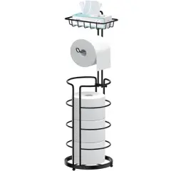 DOMETOUR Toilet Paper Holder Stand with Shelf, Bathroom Freestanding Toilet Paper Stand Holds 4 Rolls, Tissue Paper Roll Dispenser