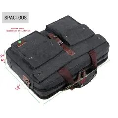 Stylish 17 inch Canvas Laptop Bag Messenger Bag Briefcase Vintage Crossbody Shoulder Bag Military Satchel for Men BC-07 (Light Black)