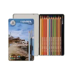 Lyra&reg; Graduate Watercolor Pencils Set Tin with Brush, Assorted Colors, 12 Per Set, 2 Sets