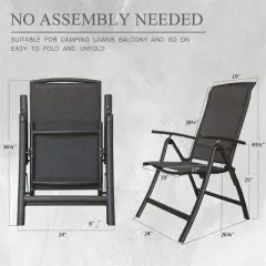 Gulches Folding Patio Chairs Set of 2, Aluminium Frame Lawn Chairs with Adjustable High Backrest(Textilene Fabric,2 Chairs)