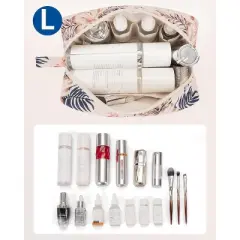 Narwey Cute Makeup Bag Small Toiletry Bag Travel Cosmetic Bag Organizer Make Up Bags with Organized Pockets for Women (Beige Flamingo, Large)