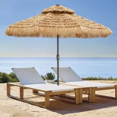 Ainfox 9FT Double Tiers Solar LED Lights Thatched Hawaii Tiki Umbrella