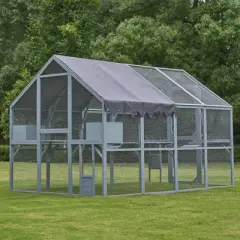 GDFStudio Barlow Modern 111.5" Wood and Metal Outdoor Large Cat House with Waterproof Cover