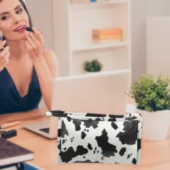 Unique Bargains Makeup Bag Cosmetic Travel Bag Large Makeup Bag Organizer Bag for Women Faux Leather Black White 1 Pcs
