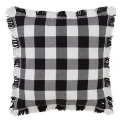20"x20" Oversize Fringed Buffalo Plaid Down Filled Square Throw Pillow Black - Saro Lifestyle