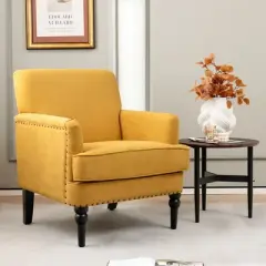 Tangkula Set of 2 Modern Accent Chair Upholstered Sofa Chair w/ Rubber Wood Legs Yellow