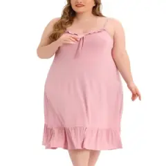 Agnes Orinda Women's Plus Size Nightgown Ruffle Hem Comfy Adjustable Strap Sleepdress