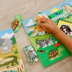 Melissa & Doug Wooden Peg Puzzle 4pk - Vehicles, Farm, Safari, Pets: Creative Thinking, Fine Motor Skills