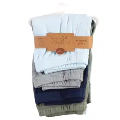 Touched by Nature Baby and Toddler Boy Organic Cotton Pants 4pk, Blue Green