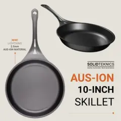 Solidteknics AUS-ION 10-inch Lightweight Iron Skillet - Pre-Seasoned, Ideal for Frying, Grilling, Baking - All-Purpose Cookware