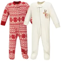 Hudson Baby Baby Fleece Zipper Sleep and Play 2pk, Reindeer