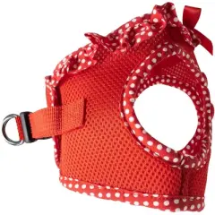 Doggie Design American River Choke Free Dog Polka Dot Ruffle Harness-Red