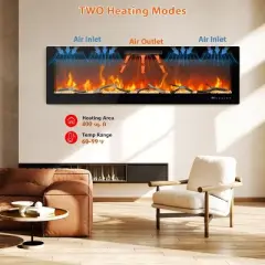 Acekool 72" Smart Electric Fireplace, WiFi/Remote Control, 1500W/750W Heater, 12 Flame Colors, Wall Mount or Recessed