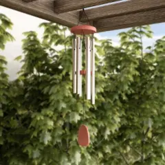 Metal and Wood Wind Chimes - 28-Inch Tuned Metal Chimes - Soothing Tones for Garden, Patio, Porch, or Outdoor Decor by Nature Spring (Silver Finish)