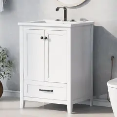 24" Bathroom Vanity with Single Sink Combo, Modern Bathroom Storage Cabinet With Drawers, Freestanding Bathroom Vanity Cabinet