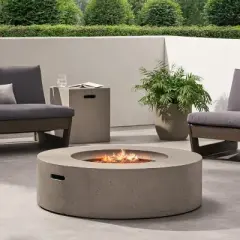 GDFStudio Hearth Outdoor 50,000 BTU Lightweight Concrete Circular Fire Pit Table with Tank Holder