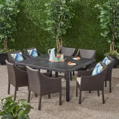Christopher Knight Home Barnwell Outdoor Aluminum and Wicker 9 Piece Dining Set