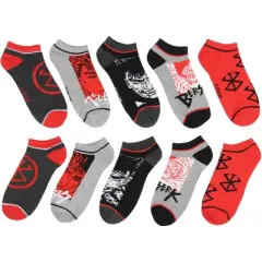 Berserk Socks Anime Guts Brand Of Sacrifice 5 Pack Mens No Show Ankle Socks Multicoloured