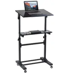 Mount-It! Mobile Stand Up Desk | Portable Podium and Presentation Lectern Height-Adjustable Multi-Purpose Standing Workstation | Black