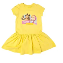 Masha and the Bear Friends Forever Printed Dress, Comfy Dropwaist T-Shirt Style, Machine Washable - Toddler