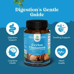 Organic Ceylon Cinnamon Extract Tablets 1000mg, Blood Sugar Support, Immune System & Heart Health Aid, Immune Support for Adults, Nature's Craft, 60ct