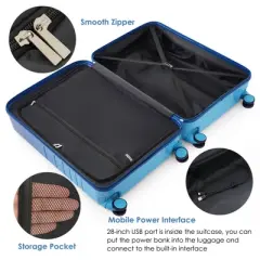 YONWAY  3 Piece Luggage Set, with Cup Holder, ABS+PC Hardside Luggage Sets , with TSA Lock & Spinner Wheels